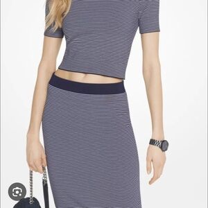 Michael Kors Navy and White Striped Midi Dress